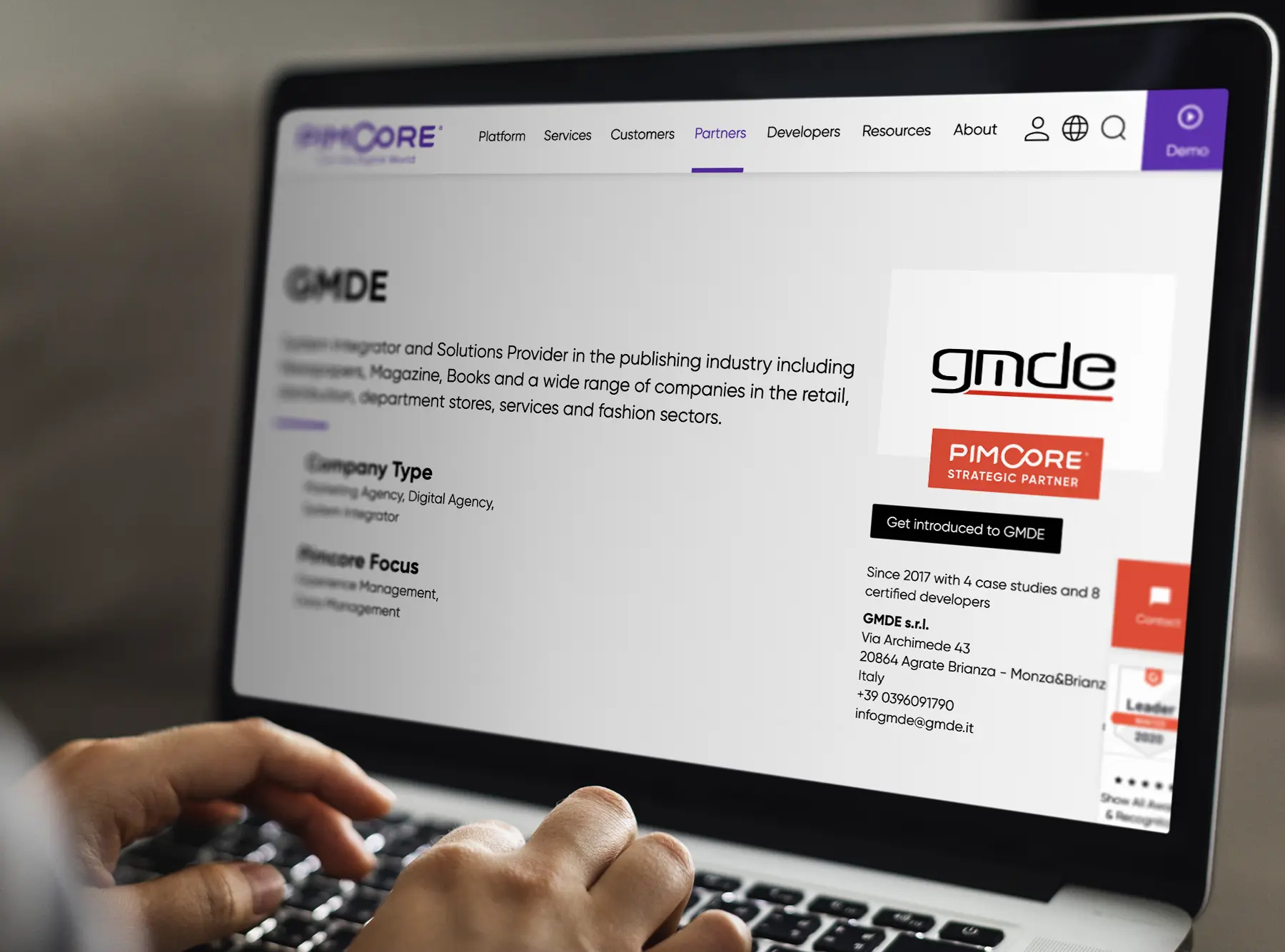 Pagina GMDE sul sito di Pimcore